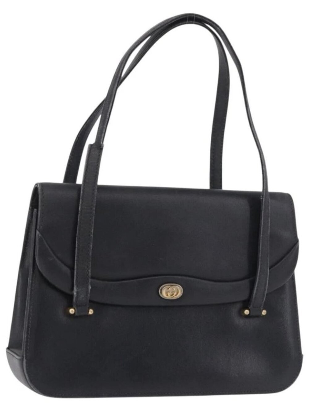 GUCCI Hand Bag Leather Black Auth 73035